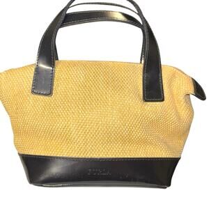 Furla Raffia and Black Leather Mini Tote